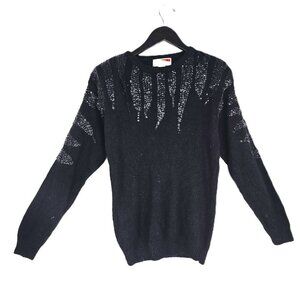 Vintage Wool Silk Black Sequin Sweater 80’s Gothic Sweater Jumper Glam